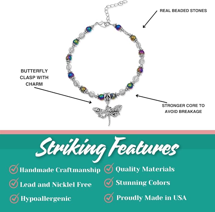 BESHEEK Rainbow Anklet Bracelet Hue Twisted Hematite and Round Artisan Beaded Anklet with Extension Handmade Hypoallergenic Beach Gala Wedding Style Jewelry