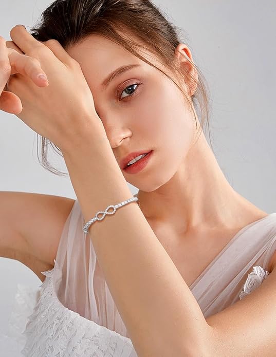 Moissanite Tennis Bracelets For Women, S925 Sterling Silver Infinity Bracelet, 3MM Width 18K Gold Plated White Gold Adjustable Bolo Bracelets- Birthday Christmas Gifts For Mom Wife Her
