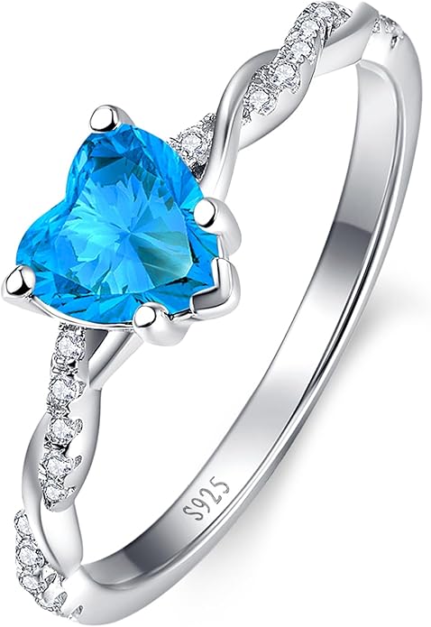 1.25ct Womens Heart Promise Ring, 925 Sterling Silver Heart Cut Created Emerald/Sapphire/Amethyst/Ruby/Cubic Zirconia/Opal Twisted Vine Engagement Ring for Women Size 5-10