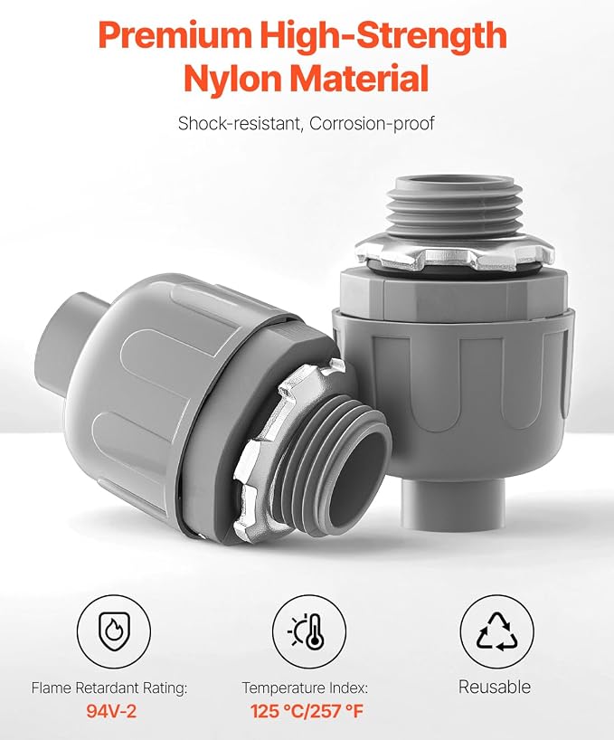 VEVOR 1/2 inch Liquid Tight Connector, 100 Packs, Non-Metallic Electrical - Image 3