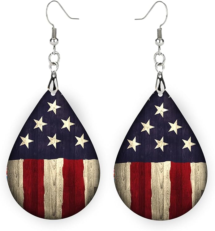 Teardrop Wood Earrings Light Weight Printed Image Dangle Jewelry, Fun and Funky