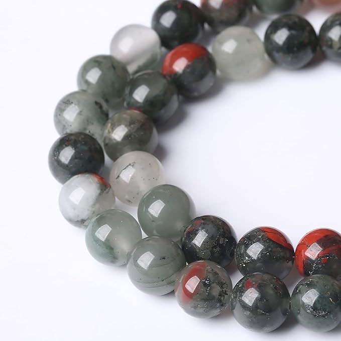 180PCS 4mm Natural African Bloodstone Beads Round Loose Gemstone Energy Healing Power Stone Beads for Jewelry Making DIY Bracelet 32" 2 Strands