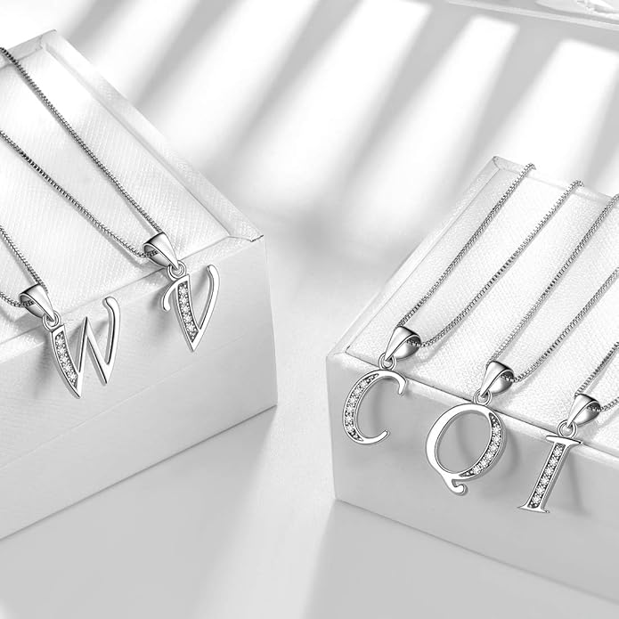 Aurora Tears Letter Necklace Initial 925 Sterling Silver Alphabet Pendant Crystal Name Gift Women Cubic Zirconia Jewelry