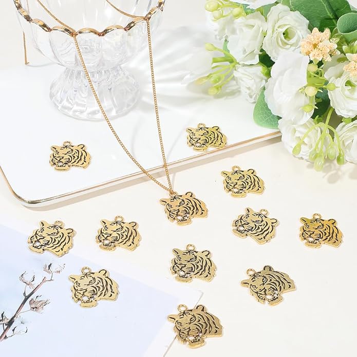 30pcs Tiger Head Charm Animal Tiger Pendants Alloy Tigers Charm Beads Dangle Charms for Jewelry Making Necklace Bracelet Keychain Earring DIY Craft Accessories