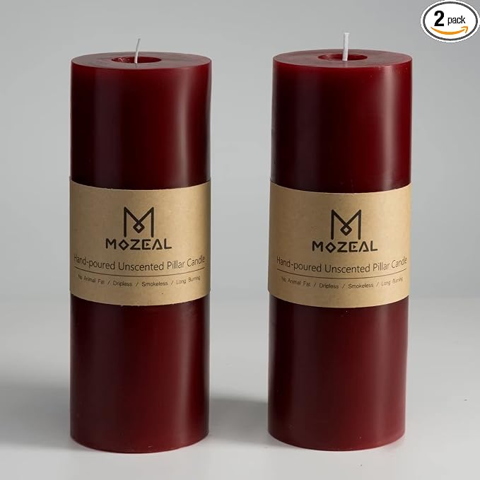 MOZEAL 3" x 8" Hand-Poured Unscented Large Candle, Smokeless Rustic Pillar by MOZEAL
