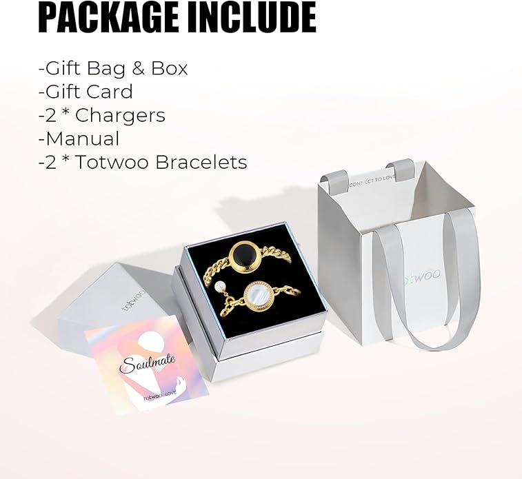 TOTWOO Long Distance Touch Bracelets for Couples, Smart Light & Vibration Love Jewelry, Long Distance Valentines Day Gifts for Him Her Women Men, One-to-One Bluetooth Pairing via App
