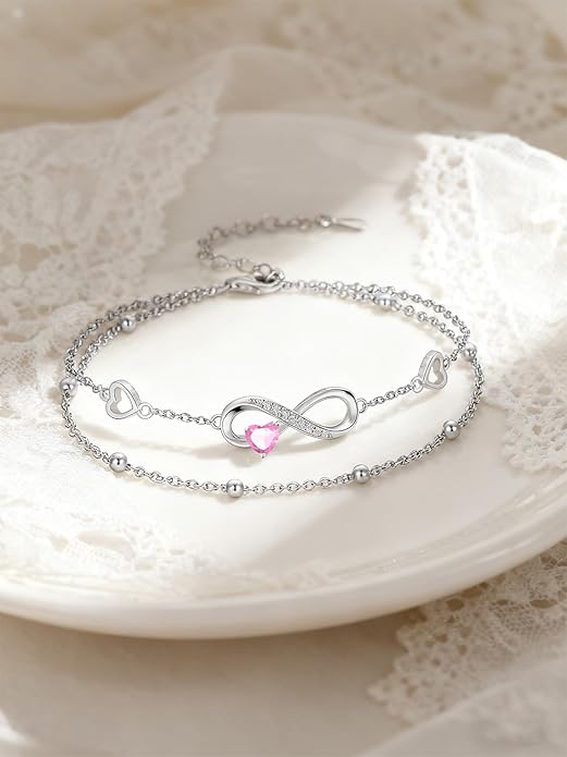 Dorunmo Infinity Heart Anklet Bracelet for Women 925 Sterling Silver Adjustable Infinity Birthstone Bracelet Friendship Jewelry Gifts for Women Birthday Christmas