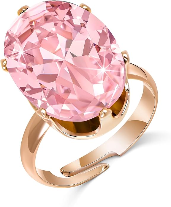Linawe Cubic Zirconia Imitation Diamond Moissanite Rings for Women, 14K Gold/Rose Gold/Silver Adjustable Chunky Ring, Costume Rhinestone Jewelry for Wedding Engagement