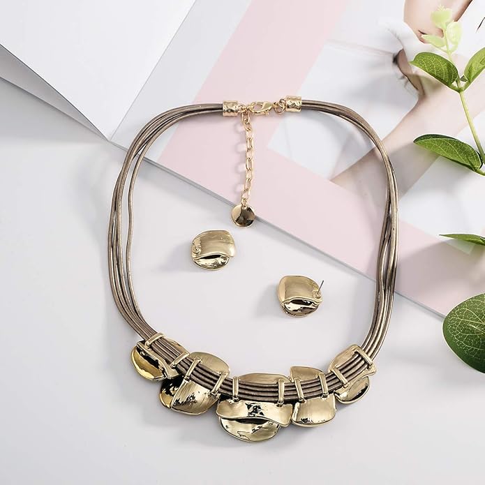 AMYJANE Vintage Statement Jewelry Set - Spring Leaf Flower Floral Plant Necklace Earring Set Crystal Rhinestone Fashion Costume Jewelry for Women Prom Party Unique Gift