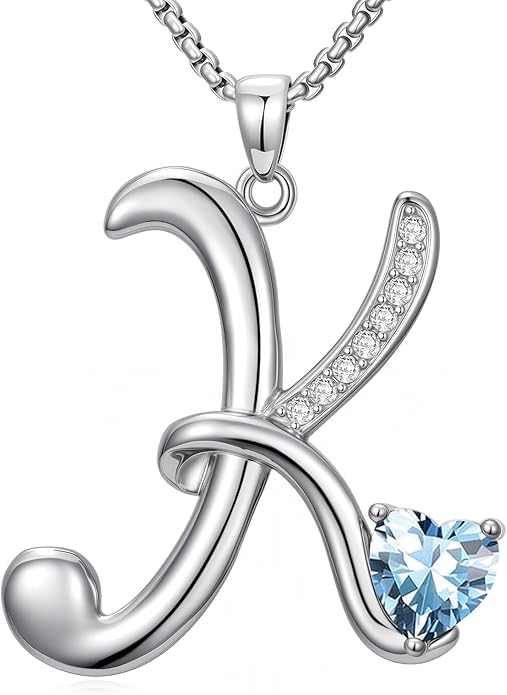 Valentines Day Gifts for Women Alphabet A to Z Initial Birthstone Pendant Necklaces for Women - 18k White Gold Plated Personalized Name Jewelry Valentine Mothers Day Birthday Gifts for Women Her Girlfriend