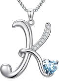Valentines Day Gifts for Women Alphabet A to Z Initial Birthstone Pendant Necklaces for Women - 18k White Gold Plated Personalized Name Jewelry Valentine Mothers Day Birthday Gifts for Women Her Girlfriend