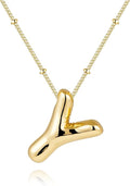 Inerney Valentines Day Gifts Gold Bubble Letter Necklace Initial Necklaces for Women, Chunky 14K Plated Balloon Initials, Trendy Charm Non Tarnish Custom Name Pendant Jewelry Gifts for Mom