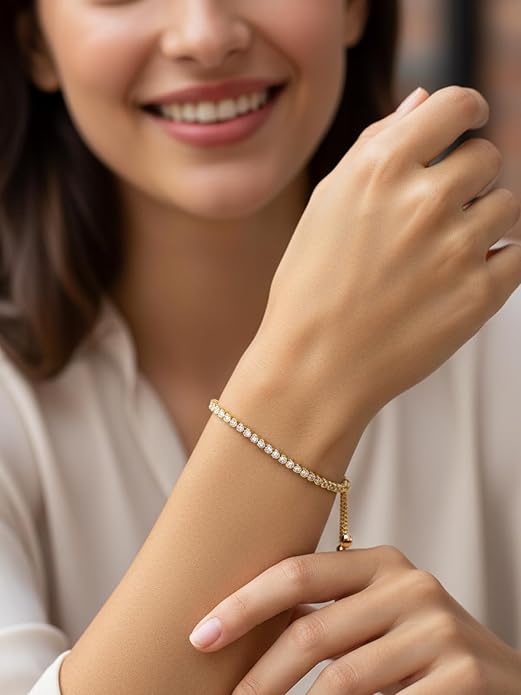 2mm/3mm Moissanite Adjustable Tennis Bracelet for Women, Authentic Solid 925 Sterling Silver, 5.5-7.5inch (14-19cm) with 2cm Extender Chain, Birthday Valentines Wedding Anniversary Ideal Gift for Her