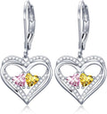 Valentines Day Gifts for Women, Heart Leverback Earrings Double Birthstone Dangle Earrings for Women, Love Jewelry for Her, Anniversary Birthday Gift for Mom Wife Girlfriend