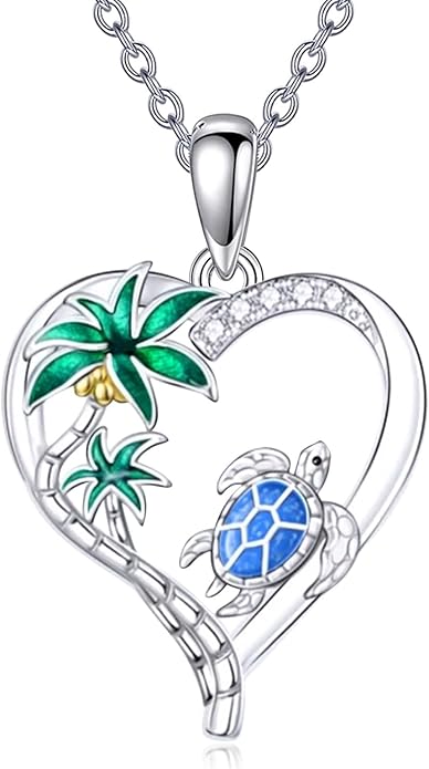 TOUPOP Sea Turtle/Mermaid/Dolphin/Shell/Starfish/Conch/Seahorse Necklace for Women Sterling Silver Ocean Pendant Necklace with Crystal Ocean Beach Charm Jewelry Birthday Christmas Gifts