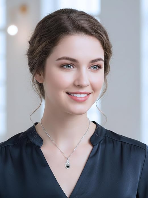 Tahitian Black Pearl 18K White Gold Plated Sterling Silver Heart/Infinity/Four Leaf Clover Pendant Necklace Jewelry Gifts for Women Wife Mom Girlfriend Wedding Birthday Anniversary Christmas