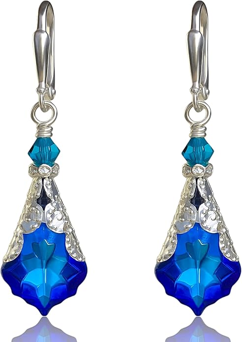 Antique Inspired Vintage Victorian Dangle Drop Earrings for Women - Colored Austrian Crystal Leverback Earrings - Jewelry Gift for Her
