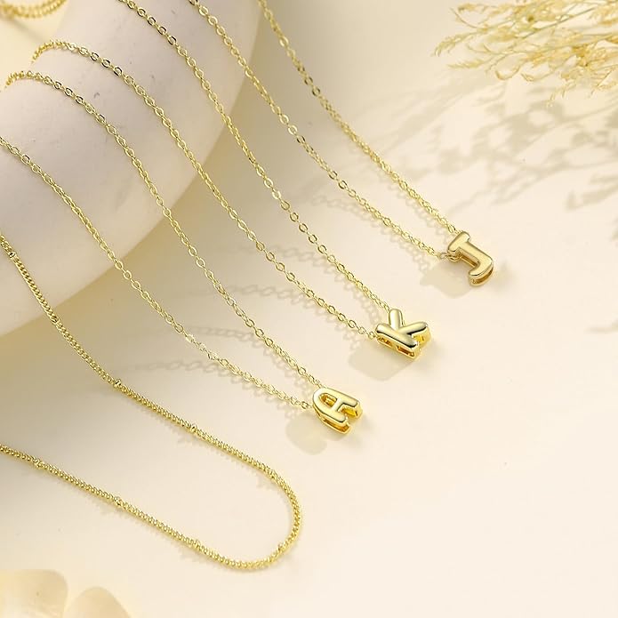 Valentines Day Gifts for Her - Bubble Letter Necklace Layered 14K Gold Plated Initial Necklaces for Women Dainty Cute Choker Pendant Stack Jewelry Fashion Accessories Teen Gift Trendy Stuff