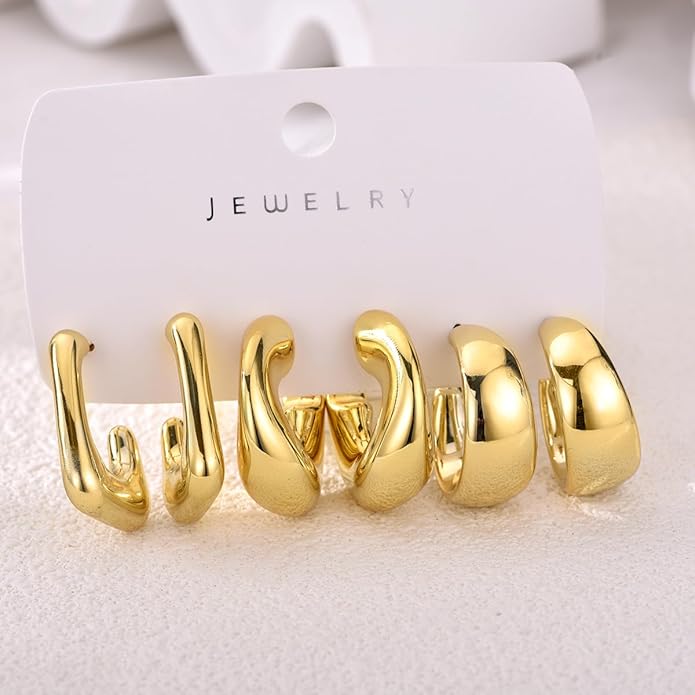 9 Pairs Chunky Gold Earrings Set for Women Trendy Lightweight Gold Plated Hoop Earrings Hypoallergenic Jewelry