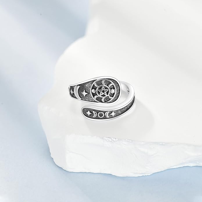 URONE Hummingbird/Bee/Scorpion/Moon Phase Spoon Ring Sterling Silver Thumb Ring Vintage Jewelry Gifts for Women