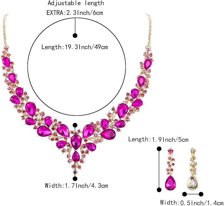 BriLove Women's Wedding Bridal Austrian Crystal Teardrop Cluster Statement Necklace Dangle Earrings Jewelry Set