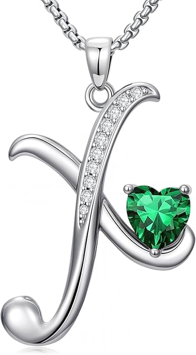 Valentines Day Gifts for Women Alphabet A to Z Initial Birthstone Pendant Necklaces for Women - 18k White Gold Plated Personalized Name Jewelry Valentine Mothers Day Birthday Gifts for Women Her Girlfriend