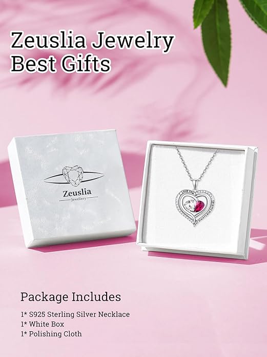 Valentine's Day Gifts for Wife 925 Sterling Silver Double Birthstone Pendant Necklaces I Love You for Always and Forever Necklace Anniversary Birthday Gifts for Wife Girlfriend Mom Her