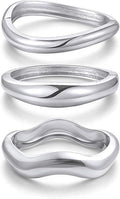 3 Pcs Gold Bangle Bracelets for Women Trendy Chunky Cuff Bracelet Silver Irregular Statement Stackable Bangle Bracelet Minimalist Cuff Jewelry for Women Gifts