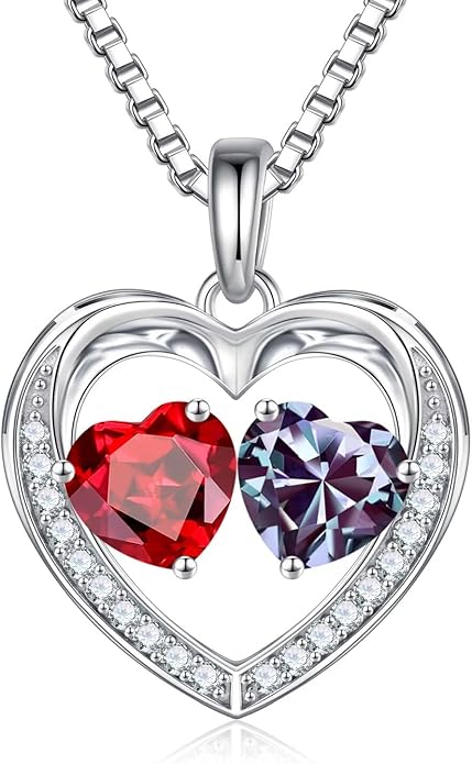 Iefil Valentines Day Gifts for Her - 925 Sterling Silver Heart Birthstone Necklace, Anniversary Birthday Gifts for Women Wife Girlfriend Mom Her