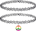 BodyJ4You 2PC Tattoo Choker Necklace - 90s Choker Necklace Women - 2000s Y2K Black Chokers Rainbow Choker - Butterfly Ying Yang Unicorn Rainbow Charms - Stretchy Elastic Necklace