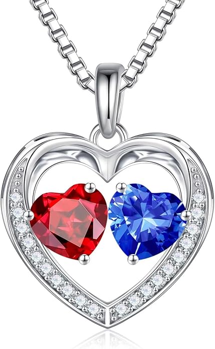 Iefil Valentines Day Gifts for Her - 925 Sterling Silver Heart Birthstone Necklace, Anniversary Birthday Gifts for Women Wife Girlfriend Mom Her