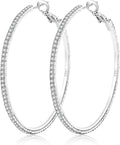 925 Sterling Silver Earrings Large Rhinestone Hoop Earrings Big Cubic Zirconia Hoop Earrings Thin Rhinestones Round Hoop Earrings for Women 20/30/40/50/60/70mm Sparkly Hoops With Crystals for Womens