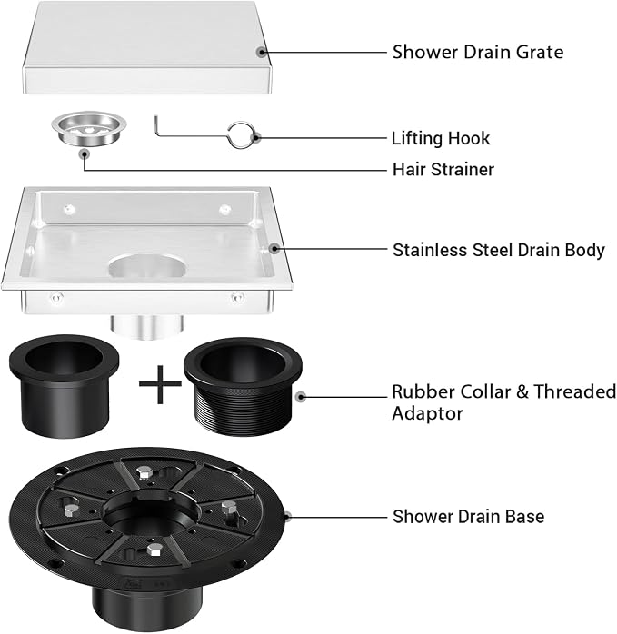EXF Square Shower Drain 6 Inch Brushed Nickel - Image 5