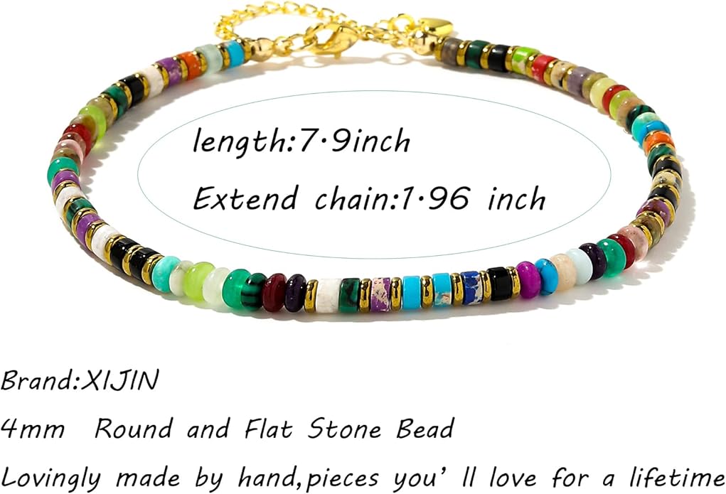 XIJIN Natural Stone Beaded Anklets for Women Handmade Beach Boho Turquoise Beads Ankle Bracelet Jewelry Gift for Her