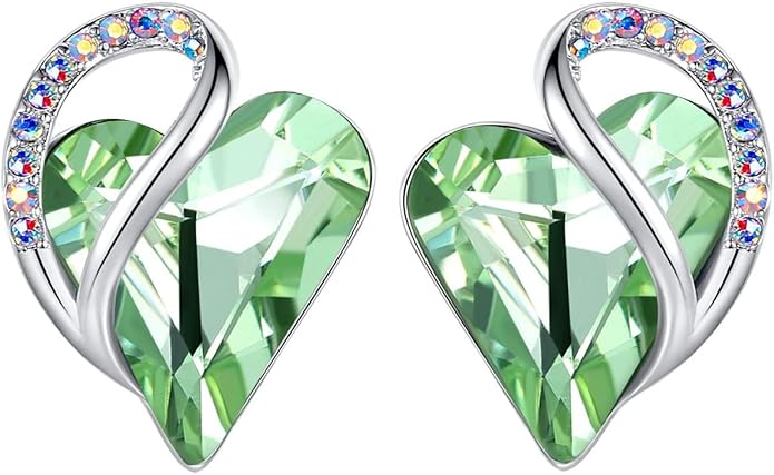 Leafael Infinity love Heart Birthstone Stud Earrings for Women, Valentine's Day Gifts for Mom, Wife, and Her, Silver Plated Birthday Jewelry