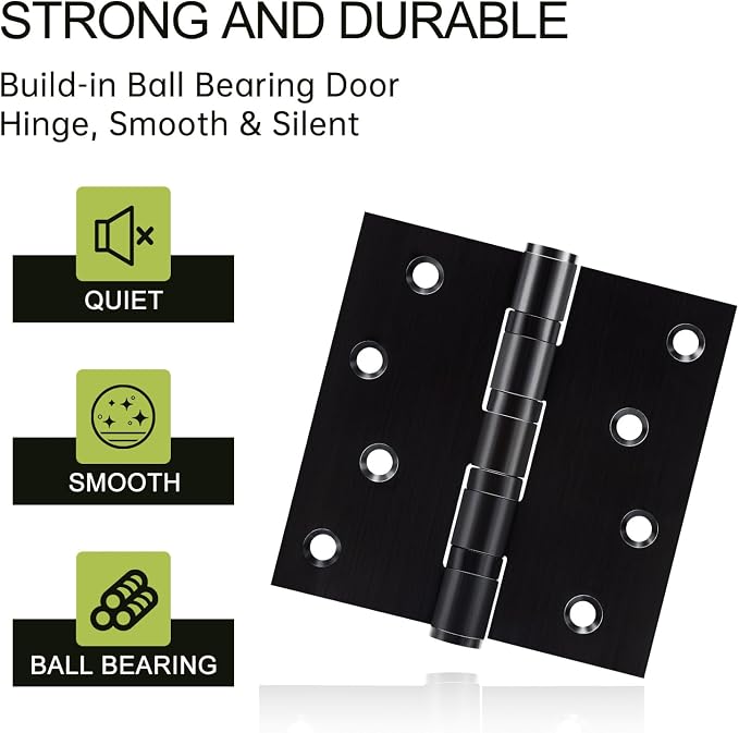 3 Pack Black Door Hinges 4 x 4 Inches, Heavy Duty Stainless Steel Ball Bearing - Image 4