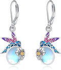 Hummingbird with Moonstone Dangle Earrings 925 Sterling Silver Hummingbird Leverback Earrings for Women
