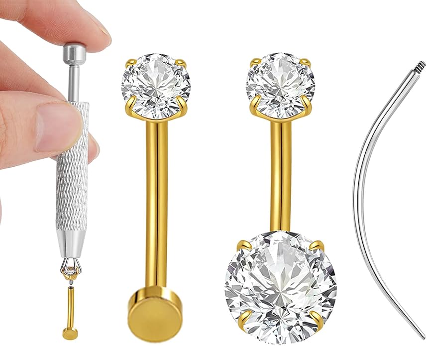 Uni-J Floating Belly Button Rings G23 Titanium 14G Navel Rings - Equipped With Piercing Taper Ball Grabber Tool for Changing Jewelry