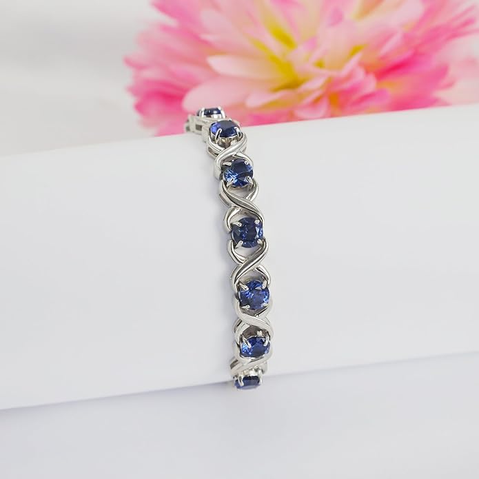 Birthstone Bangle Bracelet for Women Classic Beautiful 925 Sterling Silver Sparkling Gemstone XO Bolo Tennis Bracelet Fine Wrist Jewelry 4.2 Ct, 11"