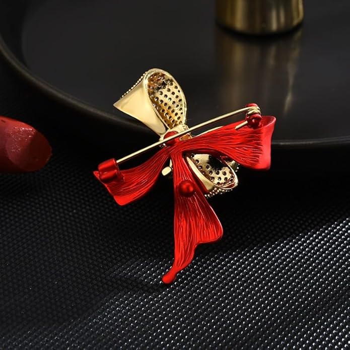 Bow Knot Pin Rhinestone Crystal Pearl Brooch 18k Gold Plated Lapel Pin Birthday Jewelry Gift for Women Men