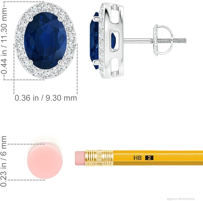 ANGARA Natural Blue Sapphire Earrings for Women | Prong-Set Oval Blue Sapphire Stud Earrings with Diamond Halo in 14K Solid Gold/Platinum | September Birthday, Anniversary, Gemstone Jewellery Gift