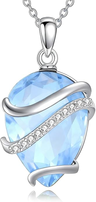 Birthstone Necklace for Women Sterling Silver Teardrop Pendant Necklace Birthday Jewelry Gift for Women