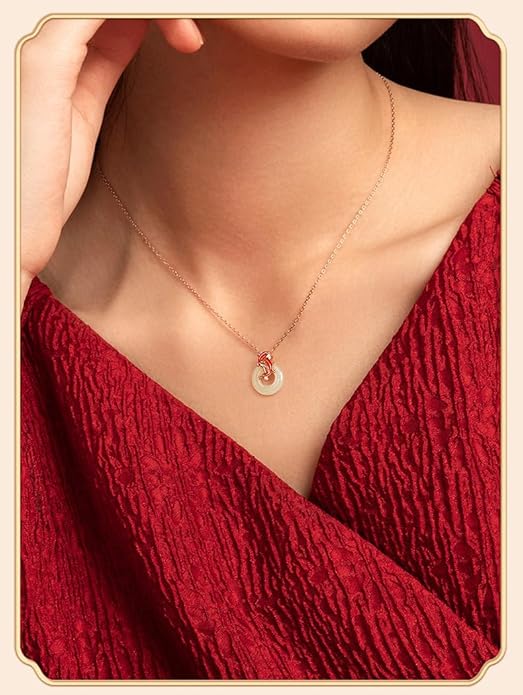 14K Gold Real A Grade Hetian Jade Peace Buckle Necklace, Lucky Koi Moissanite Pendant, Delicate Jade Jewelry Gift for Her Well-being