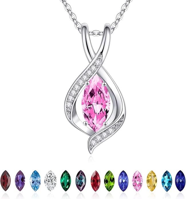 Iefil Valentines Day Gifts for Her, 925 Sterling Silver Marquise Birthstone Necklace Birthday Gifts Dainty Necklaces Birthstone Jewelry for Wife Daughter, 19"+2" Inches