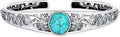 Genuine Turquoise Cuff Bracelet for Women, Sterling Silver Western Vintage Floral Bangle Native American Jewelry, For 6.5-7.5 Inch Wrists