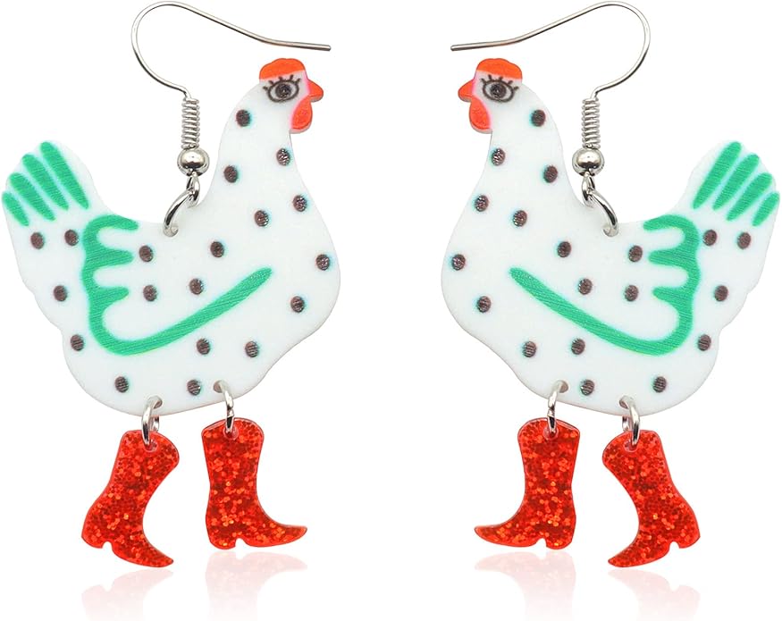 Acrylic Boot Big Chicken Earrings,Funny Colorful Boots Chicken Drop Dangle Earrings,Cock Hen Foot Chicken Earrings for Women Farm Design Lovely Gift