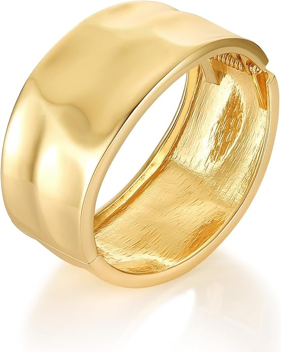 HZMAN Chunky Gold Cuff Bracelets for Women Thick Wide Bangle Bracelet Hammered Open Hinge Wrist Cuff Bracelet Jewelry Gift