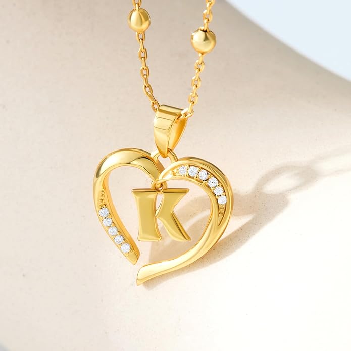 Cicy Bell Womens Heart Initial Necklace for Women 18k Gold Plated Shell Personalized Letter Pendant Necklace 17.7'' with 2'' Extender