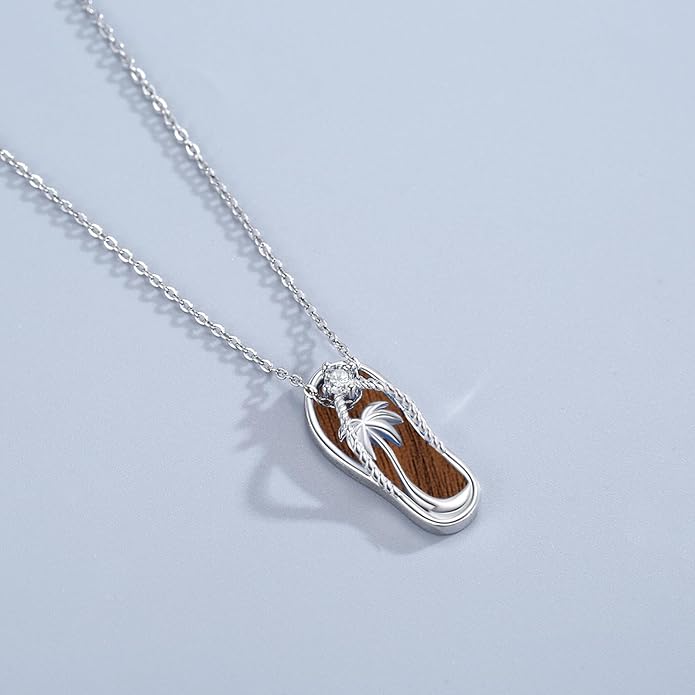 Midir&Etain Ocean Necklace 925 Sterling Silver Blue Opal Necklace Starfish/Flip Flop/Shark Pendant Beach Ocean Jewelry for Women