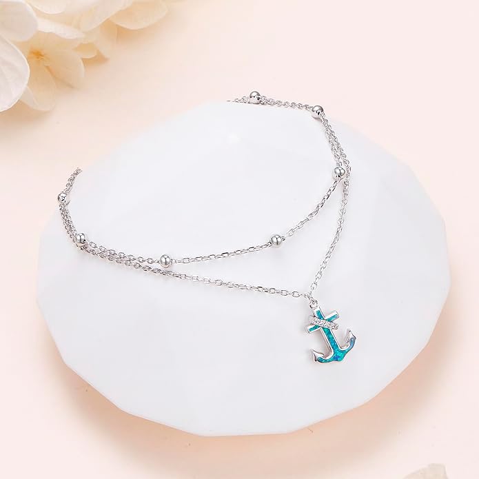 S925 Sterling Silver Ankle Bracelets Anchor/infinity/Starfish Anklet for Women Blue Opal Moonstone Anklet Foot Chain Beach Anklets Jewelry